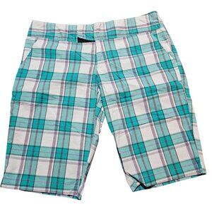 Roxy Womens Turquoise & White Plaid Bermuda Shorts Size 8 Cotton Blend